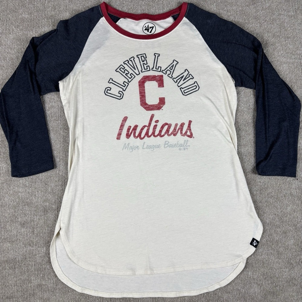 '47 Brand Cleveland Indians Shirt Womens Small Raglan 3/4 Sleeve MLB‎ Baseball